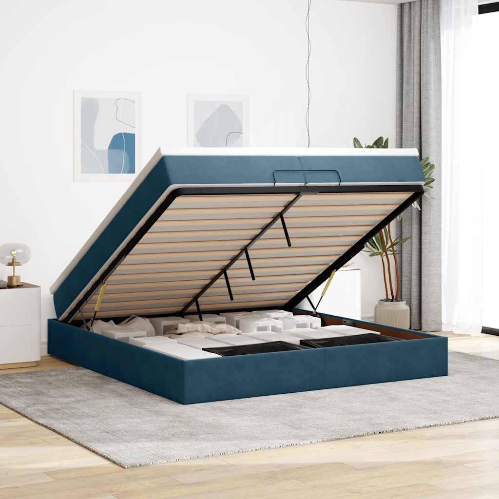 Ottoman bed met matrassen 200x200cm fluweel donkerblauw is nu te koop bij PeponiXL, paradijselijk wonen!