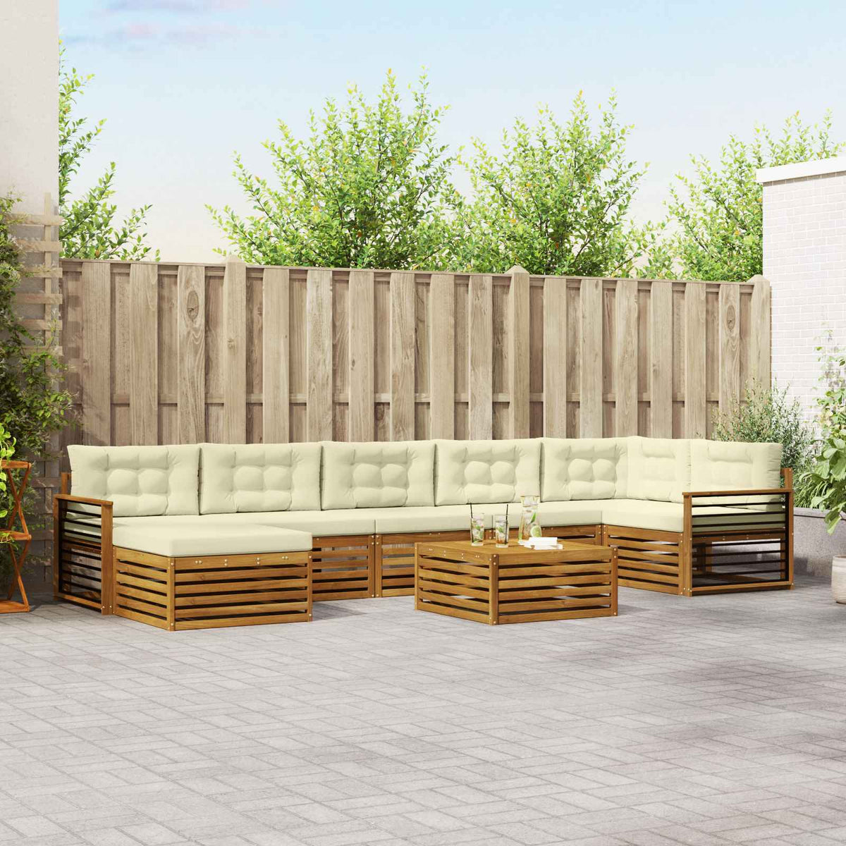 Buiten bankenset met kussen 8 pcs Natuurlijk en Crème is nu te koop bij PeponiXL, paradijselijk wonen!