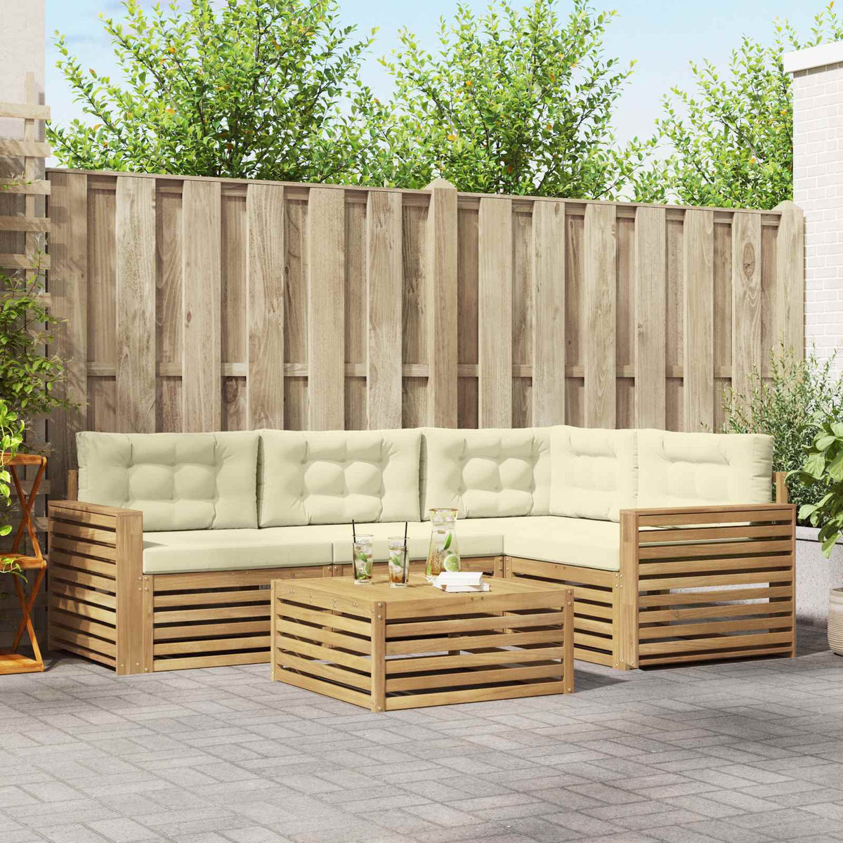 Buiten bankenset 5 pcs Wit en crèmekleurig 79 x 79 x 37 cm is nu te koop bij PeponiXL, paradijselijk wonen!