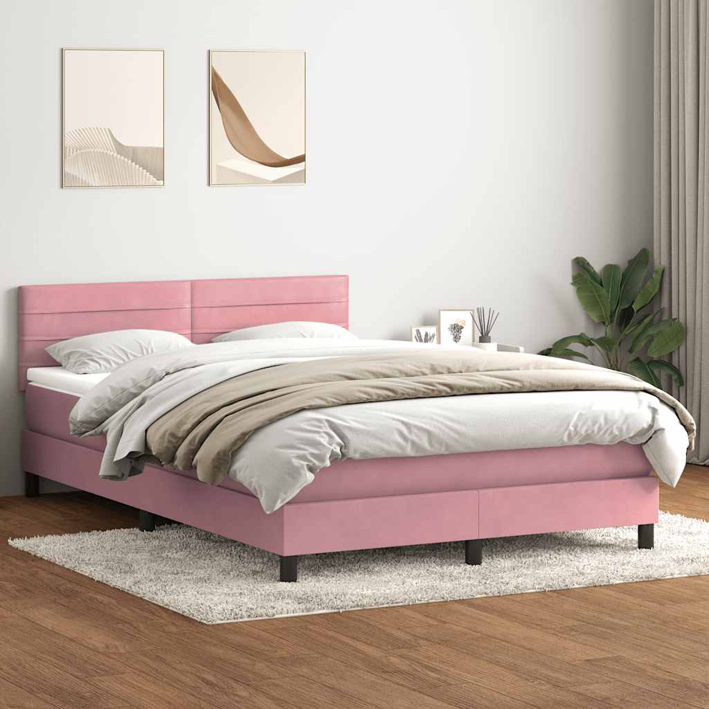 Boxspring met matras fluweel roze 140x220 cm is nu te koop bij PeponiXL, paradijselijk wonen!