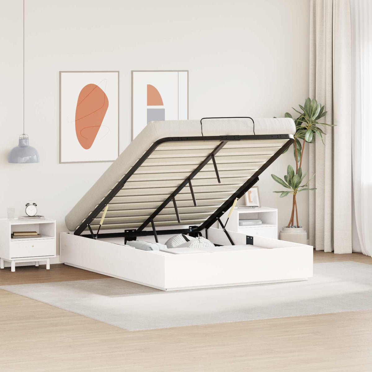 Ottoman Bedframe met opslag Wit 140 x 200 cm Massief grenenhout is nu te koop bij PeponiXL, paradijselijk wonen!