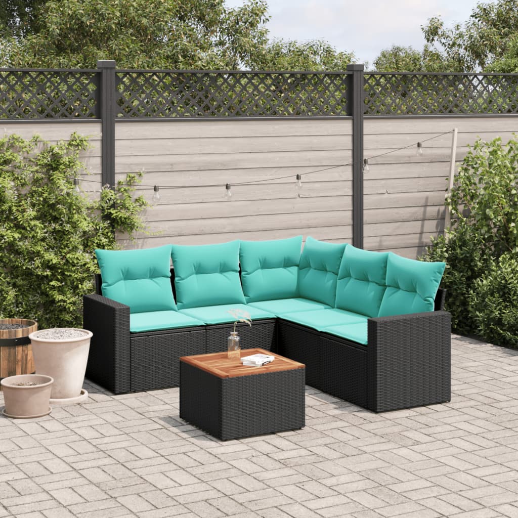 6-delige Loungeset met kussens poly rattan zwart is nu te koop bij PeponiXL, paradijselijk wonen!