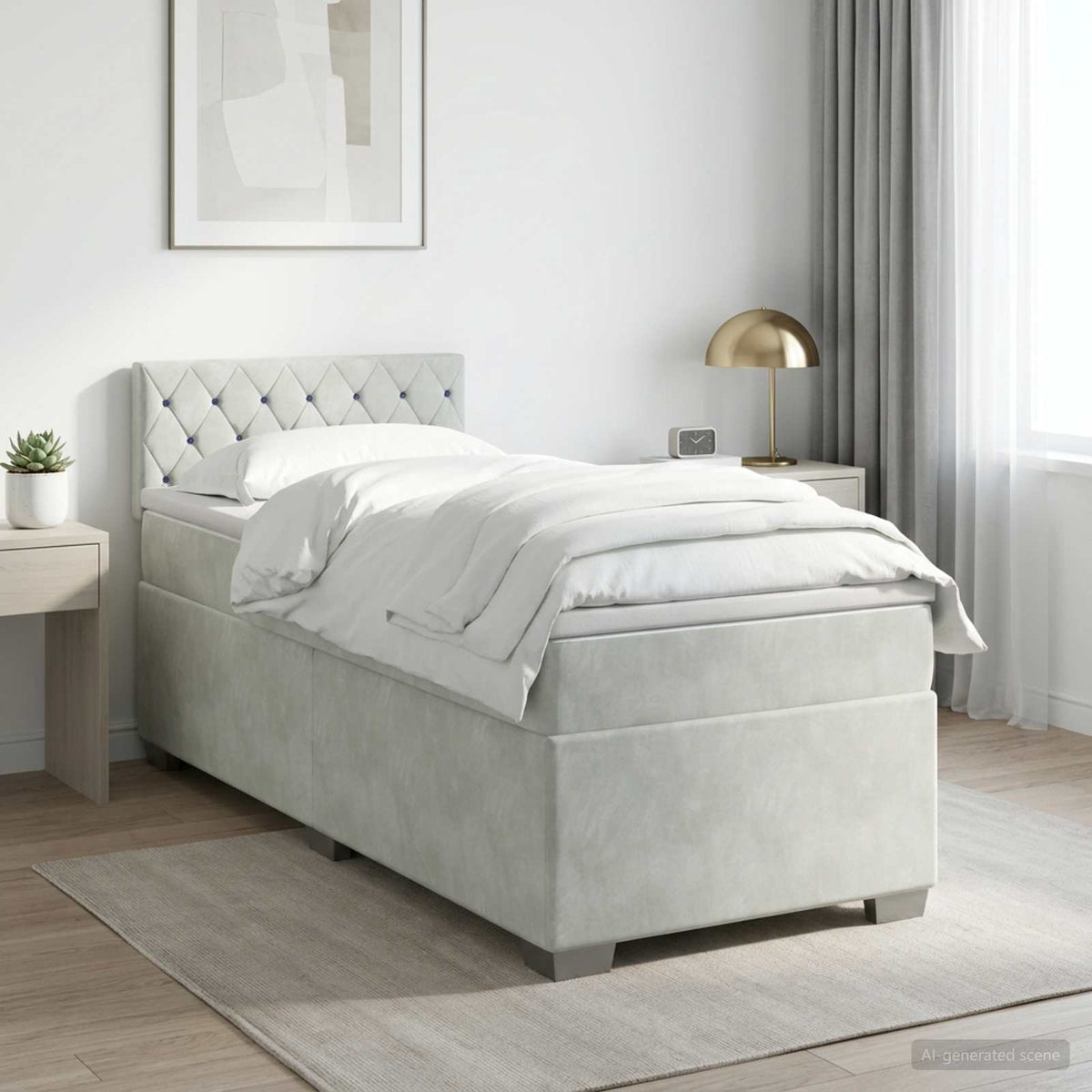 Boxspringbed met matras Lichtgrijs 100 x 200 cm Fluweel is nu te koop bij PeponiXL, paradijselijk wonen!
