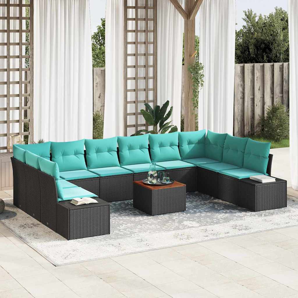 Tuinbankenset met kussen 11 pcs Zwart poly rattan is nu te koop bij PeponiXL, paradijselijk wonen!