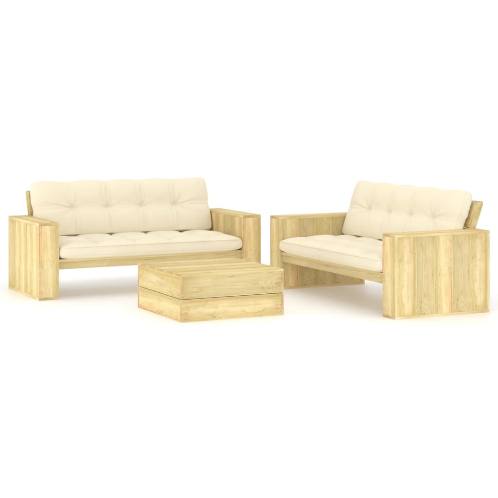 3-delige Loungeset met kussens geïmpregneerd grenenhout is nu te koop bij PeponiXL, paradijselijk wonen!