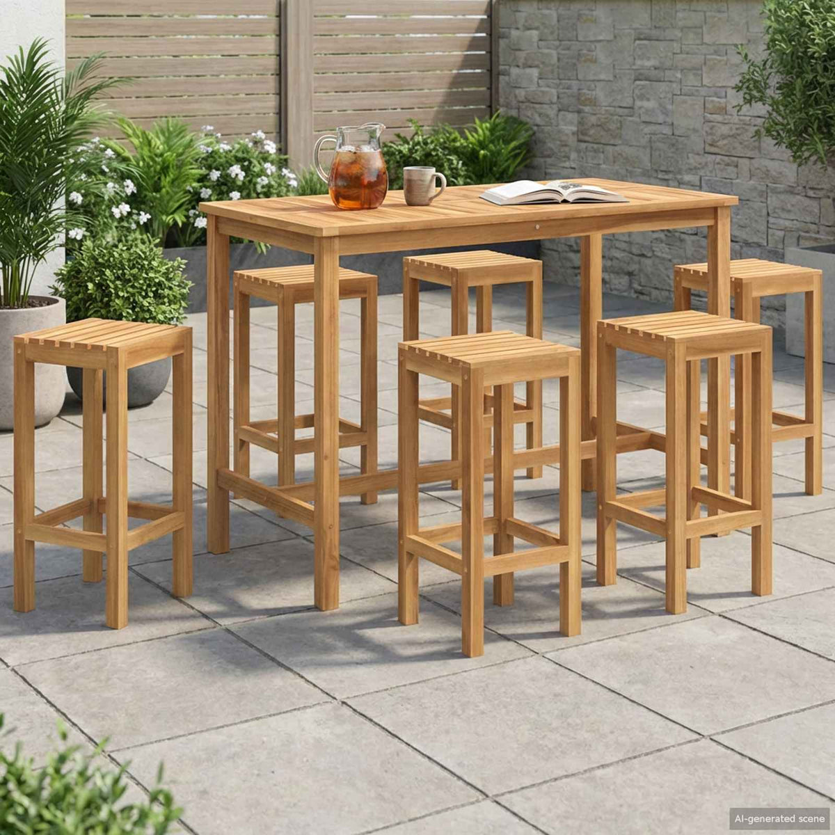 Buitenbarset 7 pcs Onbehandeld Massief Teakhout is nu te koop bij PeponiXL, paradijselijk wonen!