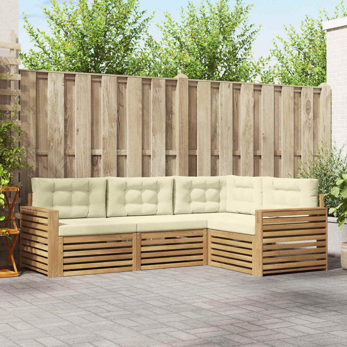 Buiten bankenset 4 pcs Wit en crèmekleurig is nu te koop bij PeponiXL, paradijselijk wonen!