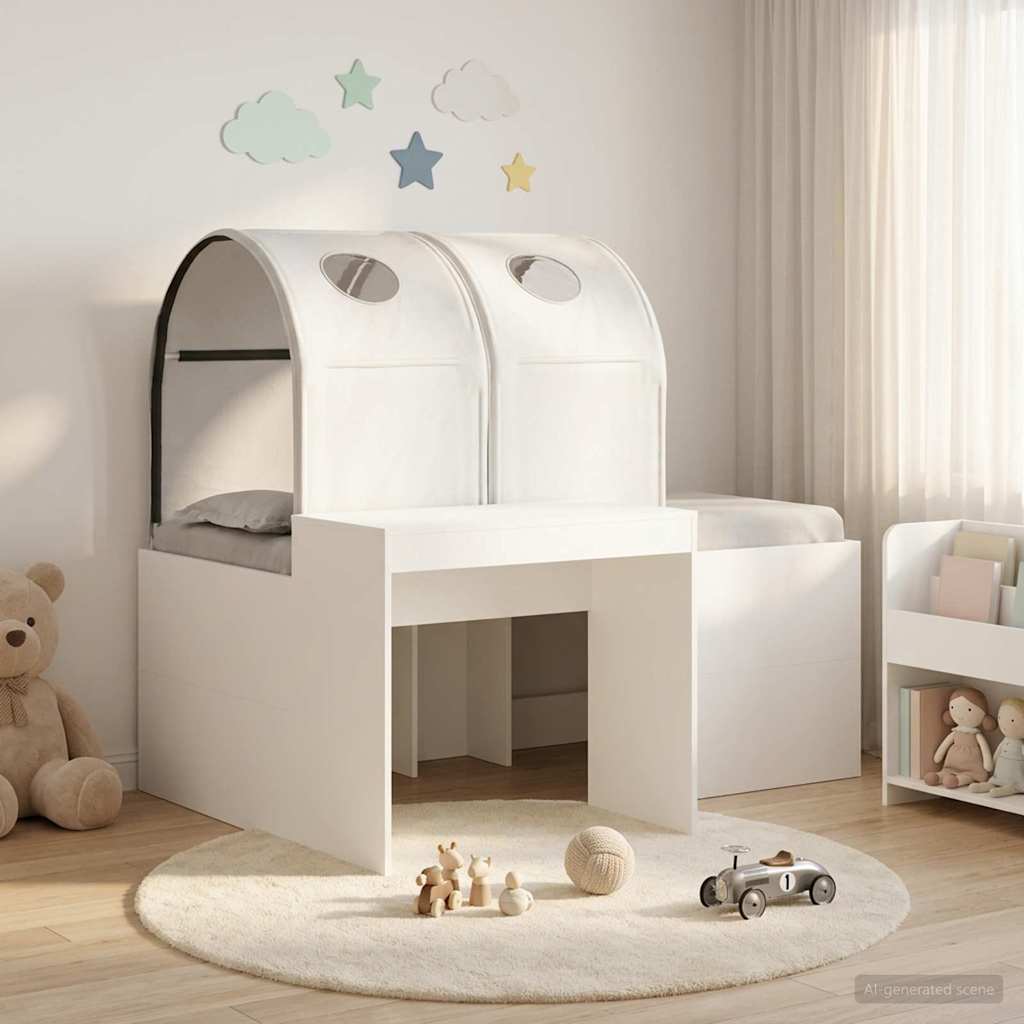 Bed met Tunnel 3 st Artisian Eik en Wit Bewerkt hout is nu te koop bij PeponiXL, paradijselijk wonen!