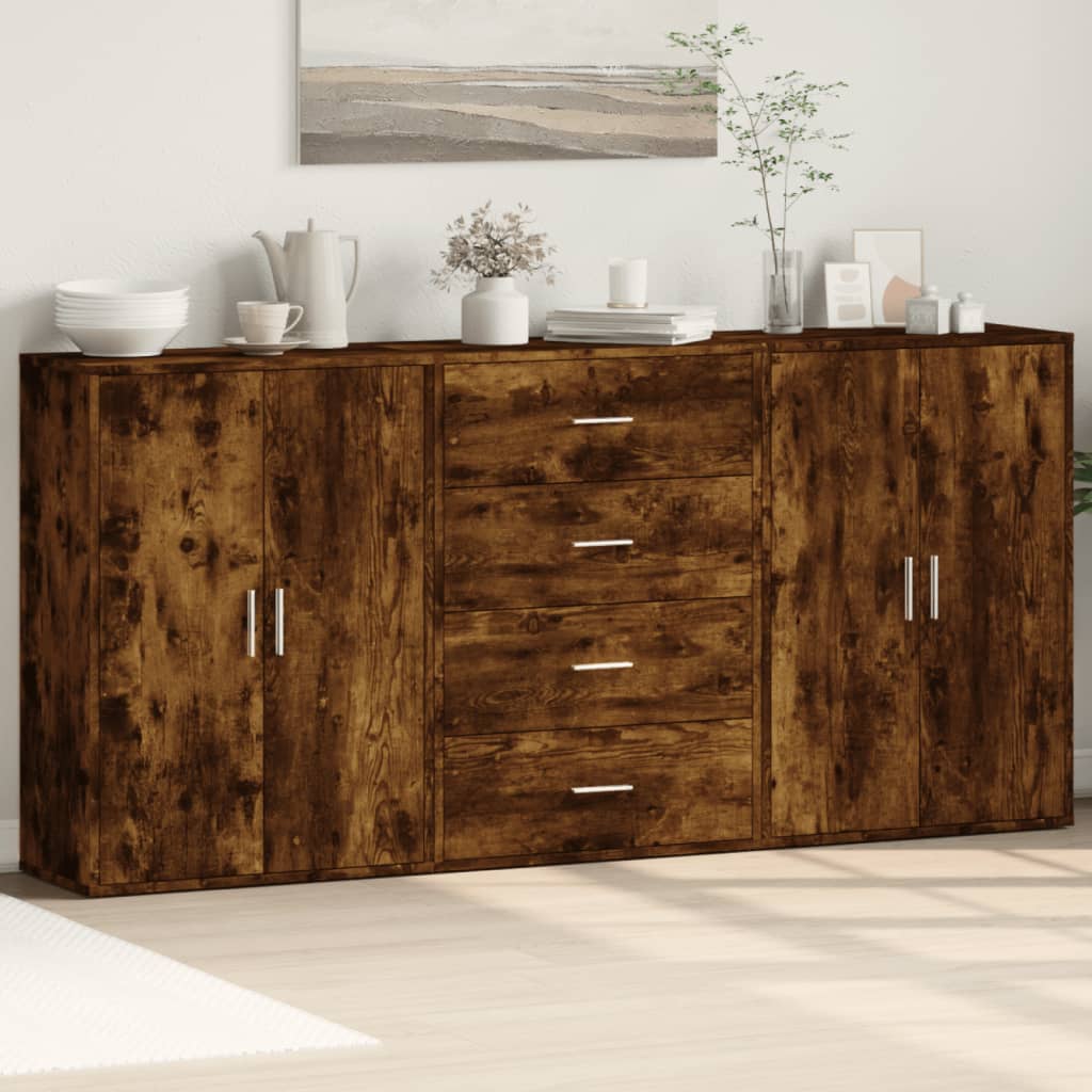 Dressoirs 3 st 60x31x84 cm bewerkt hout gerookt eikenkleurig is nu te koop bij PeponiXL, paradijselijk wonen!