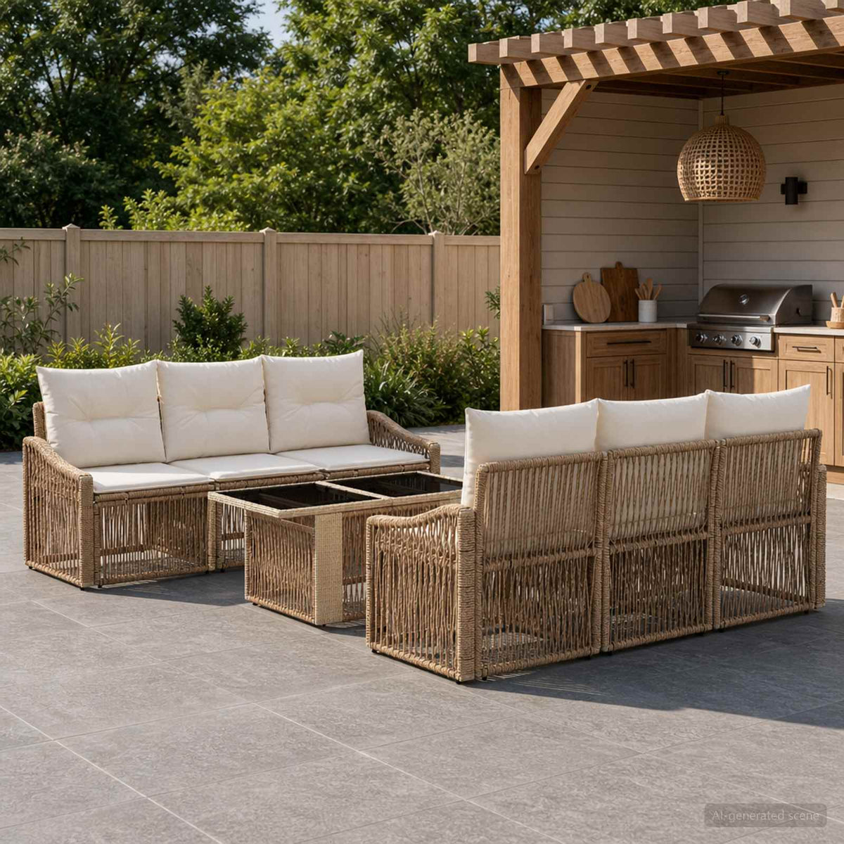 Tuinbankenset 7 st Beige en Crème Wit poly rattan is nu te koop bij PeponiXL, paradijselijk wonen!