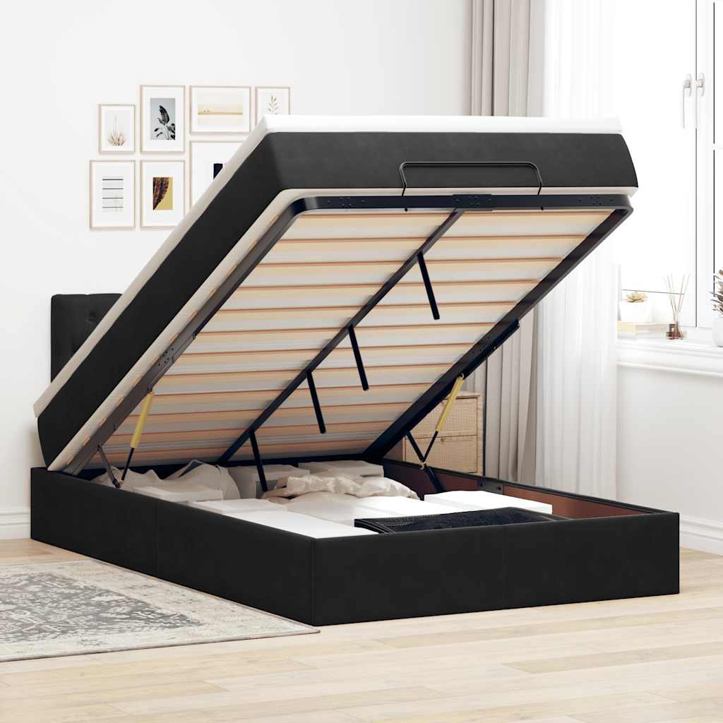 Ottoman bed met matras en LED's 120x200cm fluweel zwart is nu te koop bij PeponiXL, paradijselijk wonen!