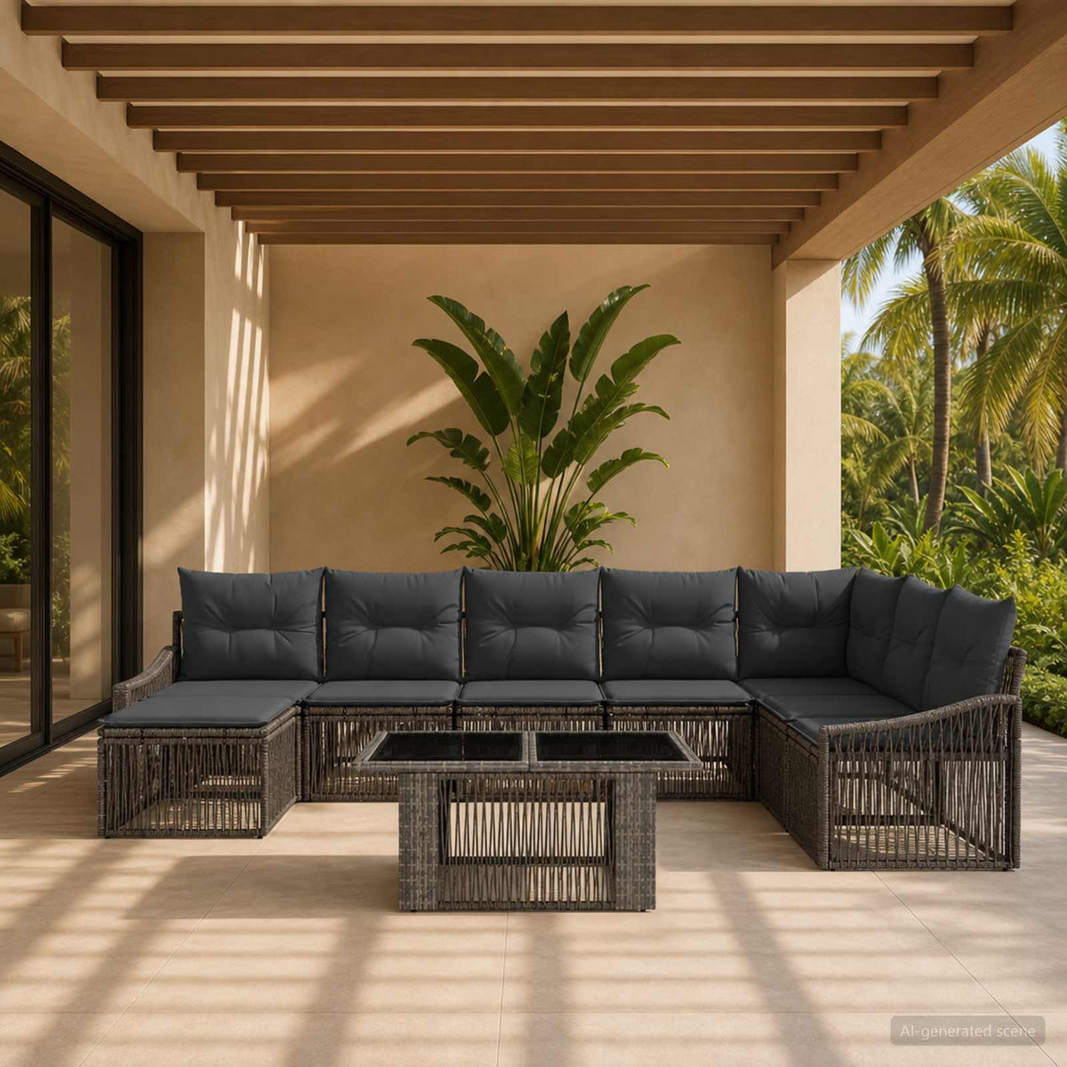 Tuinbankenset 9 st Grijs en Donkergrijs poly rattan is nu te koop bij PeponiXL, paradijselijk wonen!