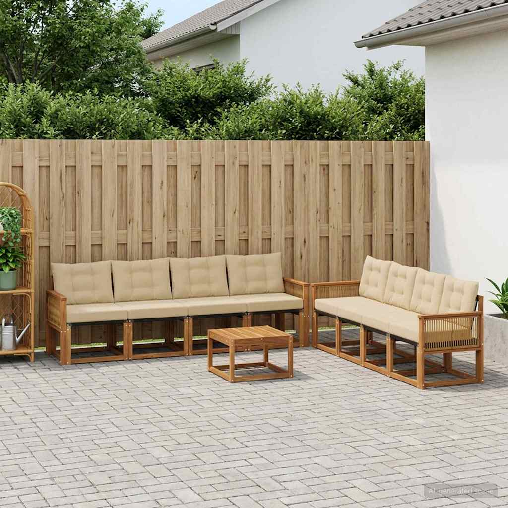 Buiten bankenset met kussen 9 pcs Natuurlijk en Beige is nu te koop bij PeponiXL, paradijselijk wonen!