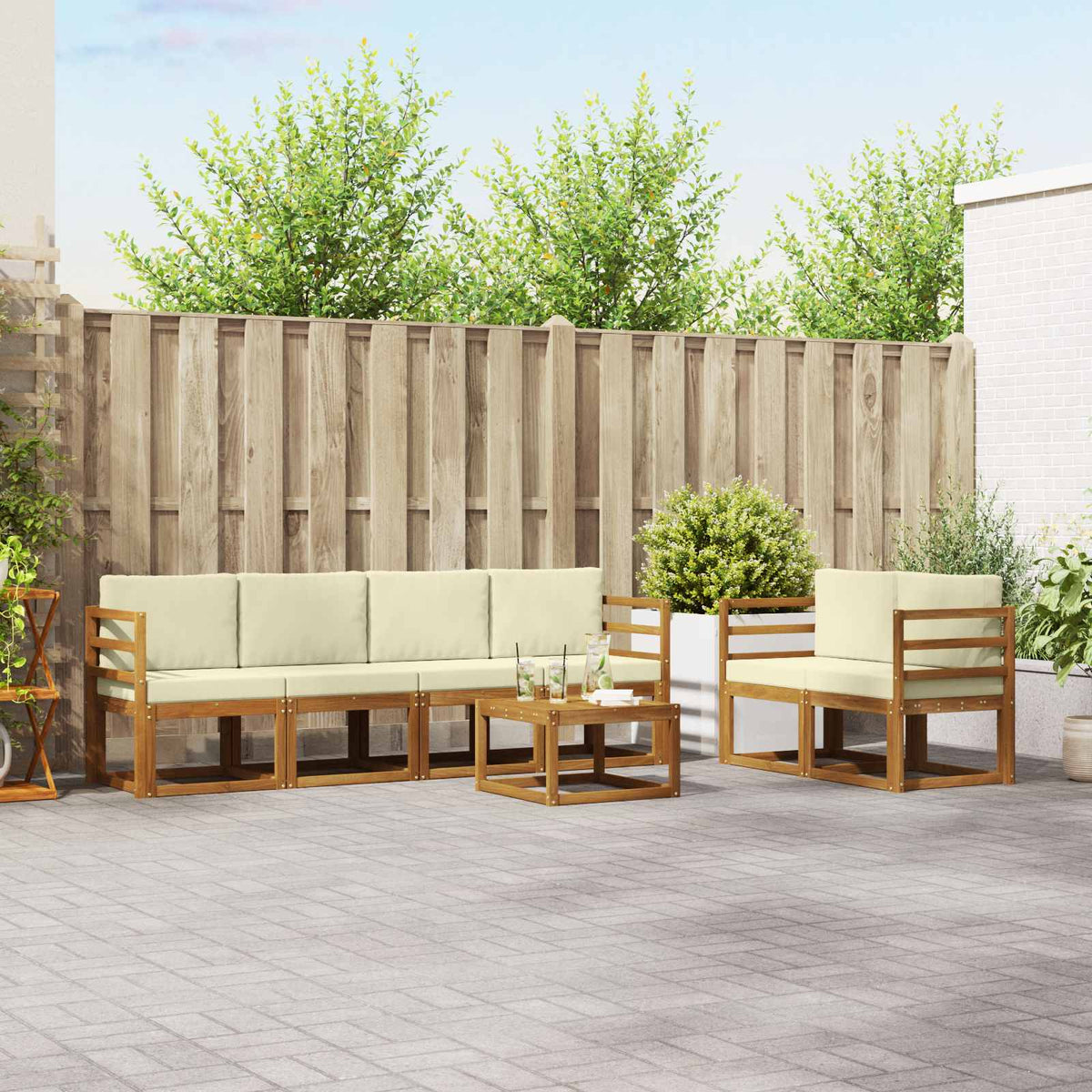 Buiten bankenset met kussen 7 pcs Natuurlijk en Crème is nu te koop bij PeponiXL, paradijselijk wonen!