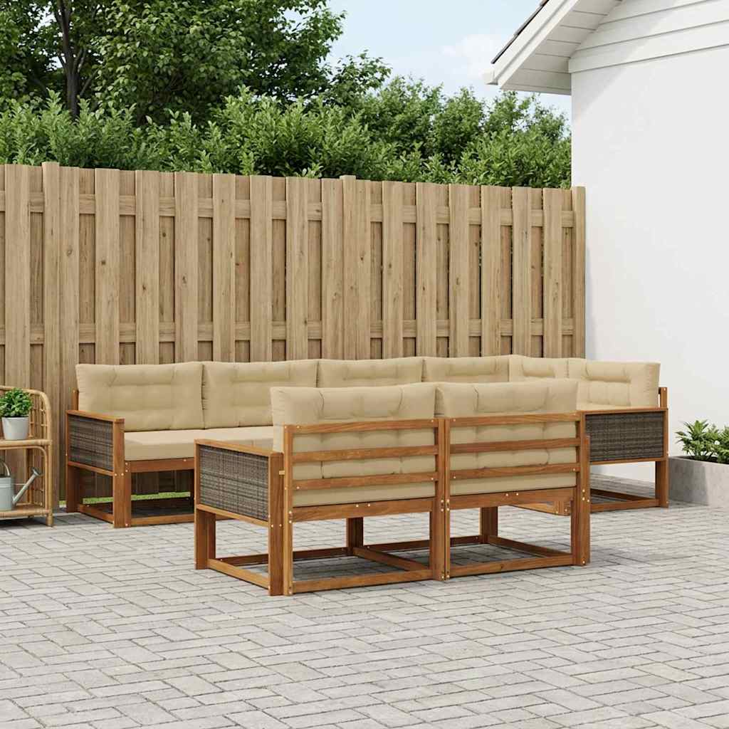 Buiten bankenset met kussen 7 pcs Natuurlijk en Beige is nu te koop bij PeponiXL, paradijselijk wonen!