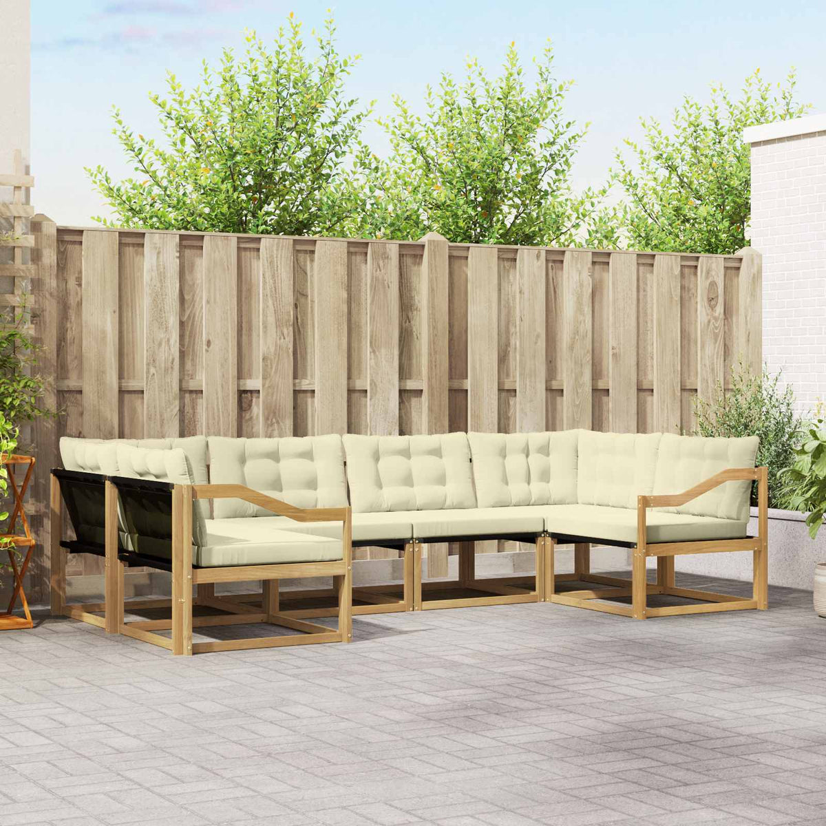 Buiten bankenset met kussen 6 pcs Wit en crèmekleurig is nu te koop bij PeponiXL, paradijselijk wonen!
