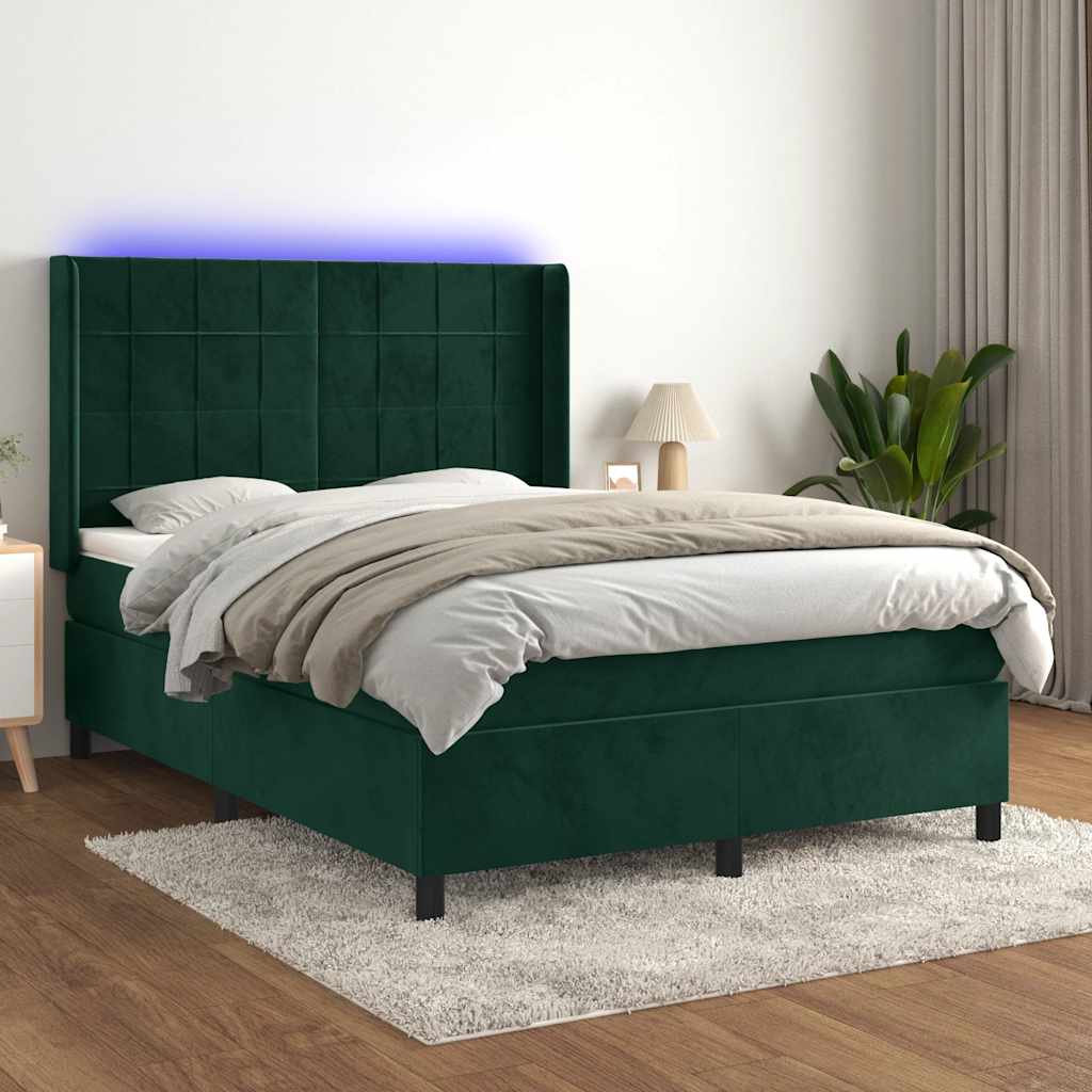 Boxspring met matras en LED fluweel donkergroen 140x200 cm is nu te koop bij PeponiXL, paradijselijk wonen!