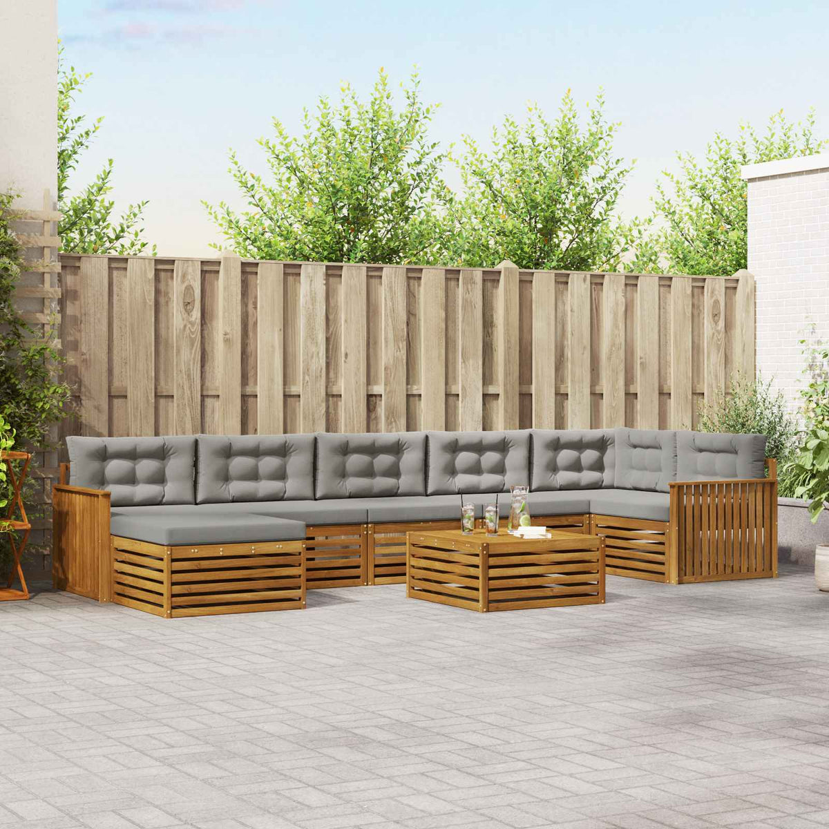 Buiten bankenset met kussen 8 pcs Natuurlijk en Lichtgrijs is nu te koop bij PeponiXL, paradijselijk wonen!