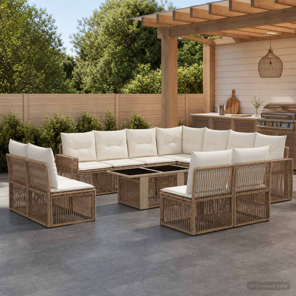 Tuinbankenset 12 st Beige en Crème Wit poly rattan is nu te koop bij PeponiXL, paradijselijk wonen!