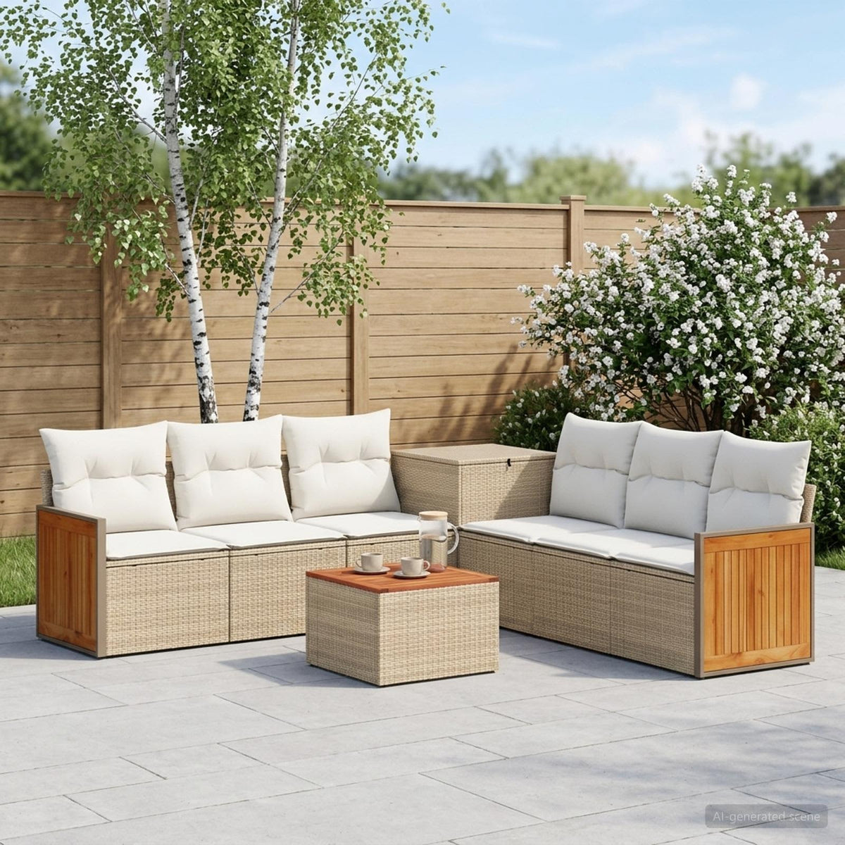 Bankstel 8 st Beige en Crème Wit Poly Rattan en Staal is nu te koop bij PeponiXL, paradijselijk wonen!