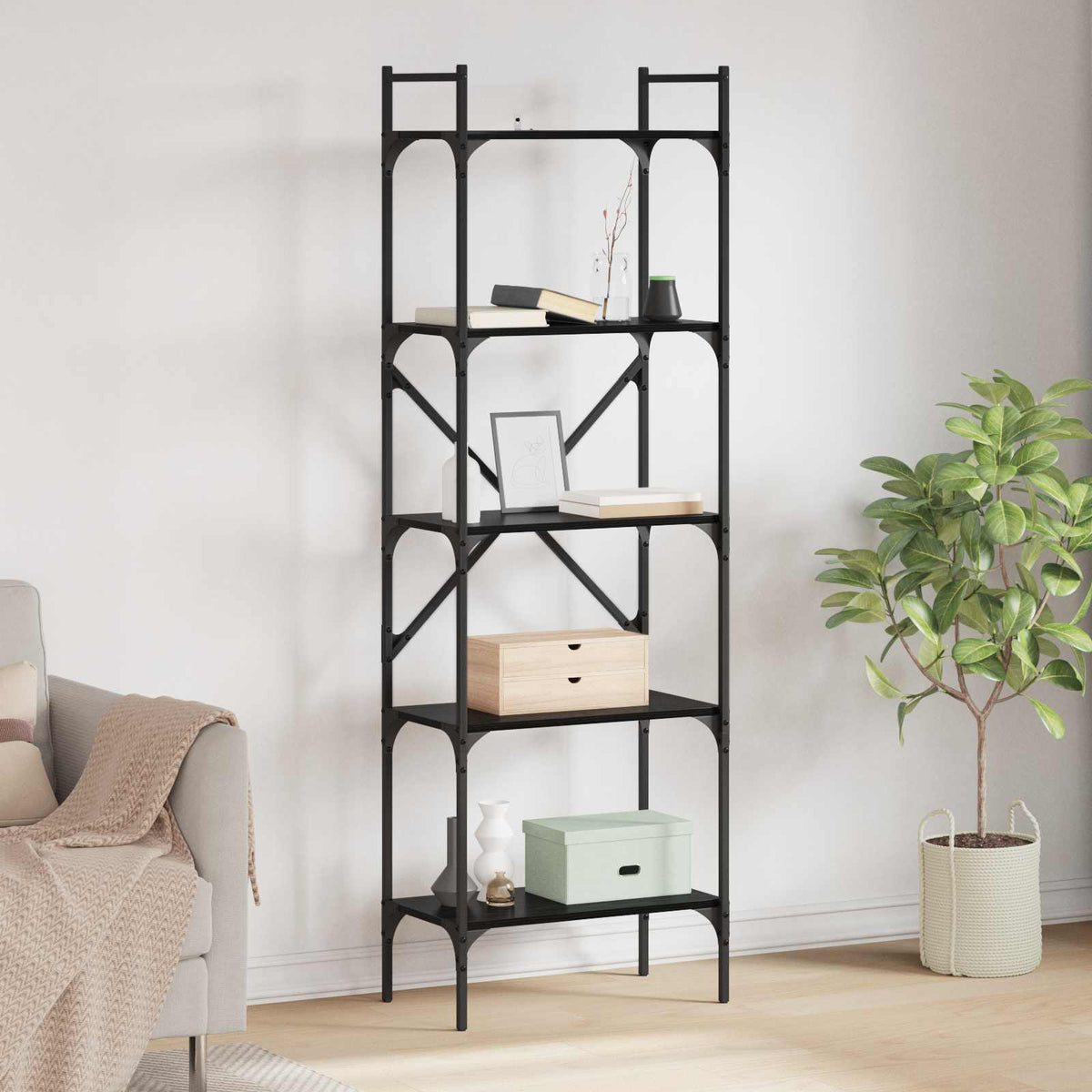 Boekenkast Zwart Eiken 56 x 32 x 174 cm Bewerkt hout is nu te koop bij PeponiXL, paradijselijk wonen!