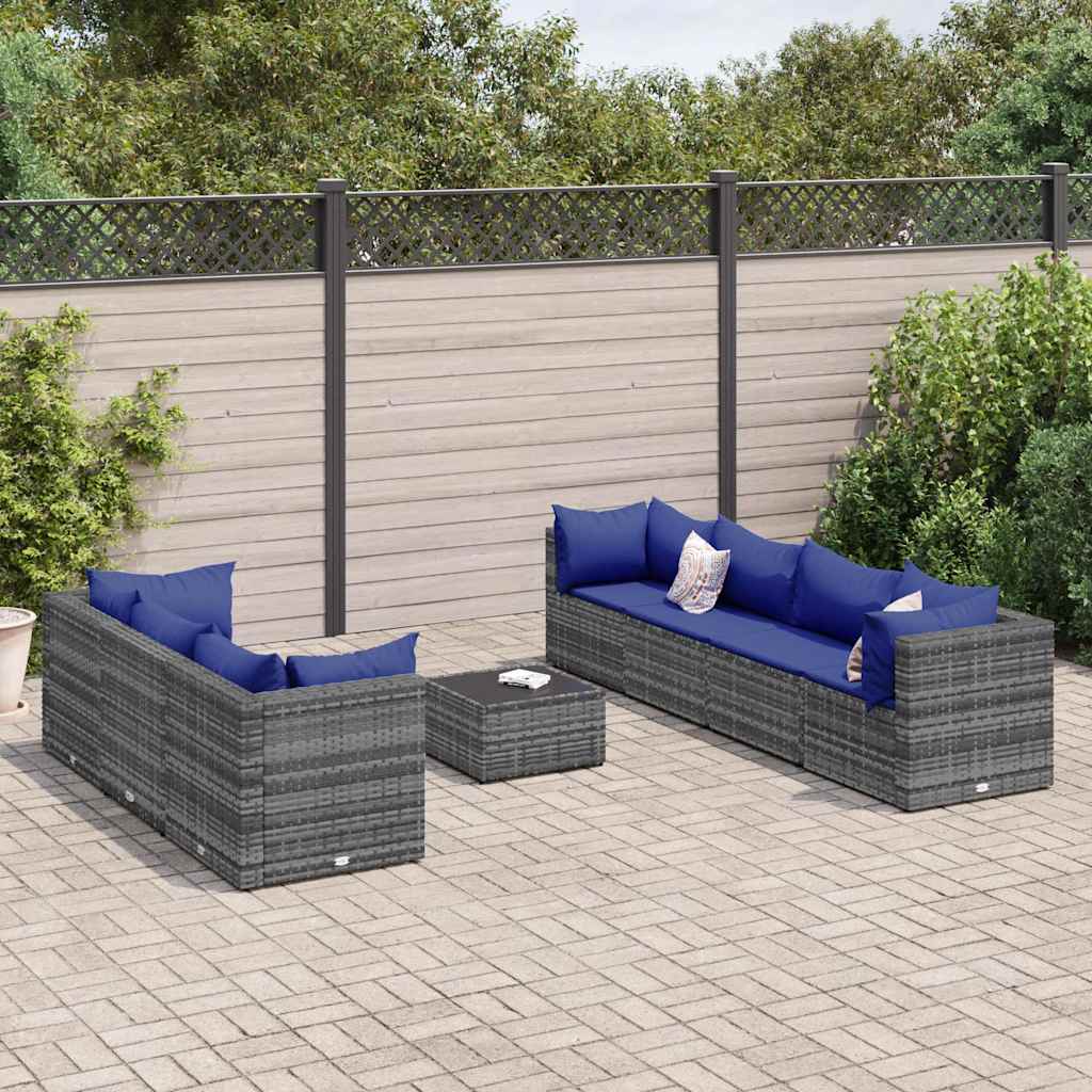 8-delige Loungeset met kussens poly rattan grijs is nu te koop bij PeponiXL, paradijselijk wonen!