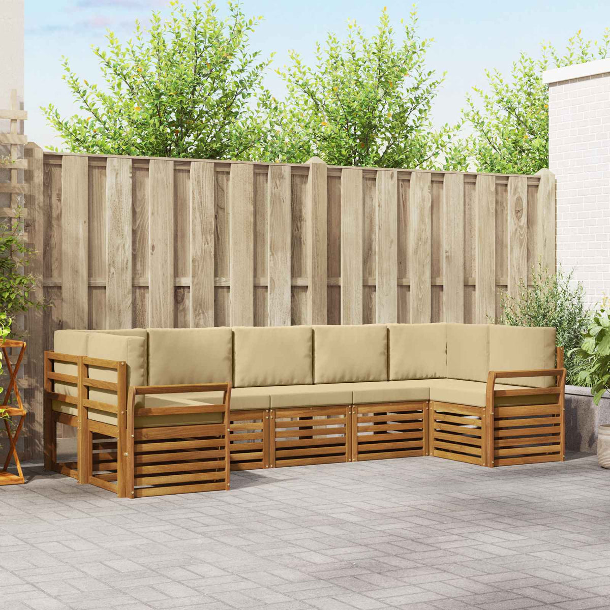 Hoekbank Set met kussen 7 pcs Natuurlijk en Beige is nu te koop bij PeponiXL, paradijselijk wonen!