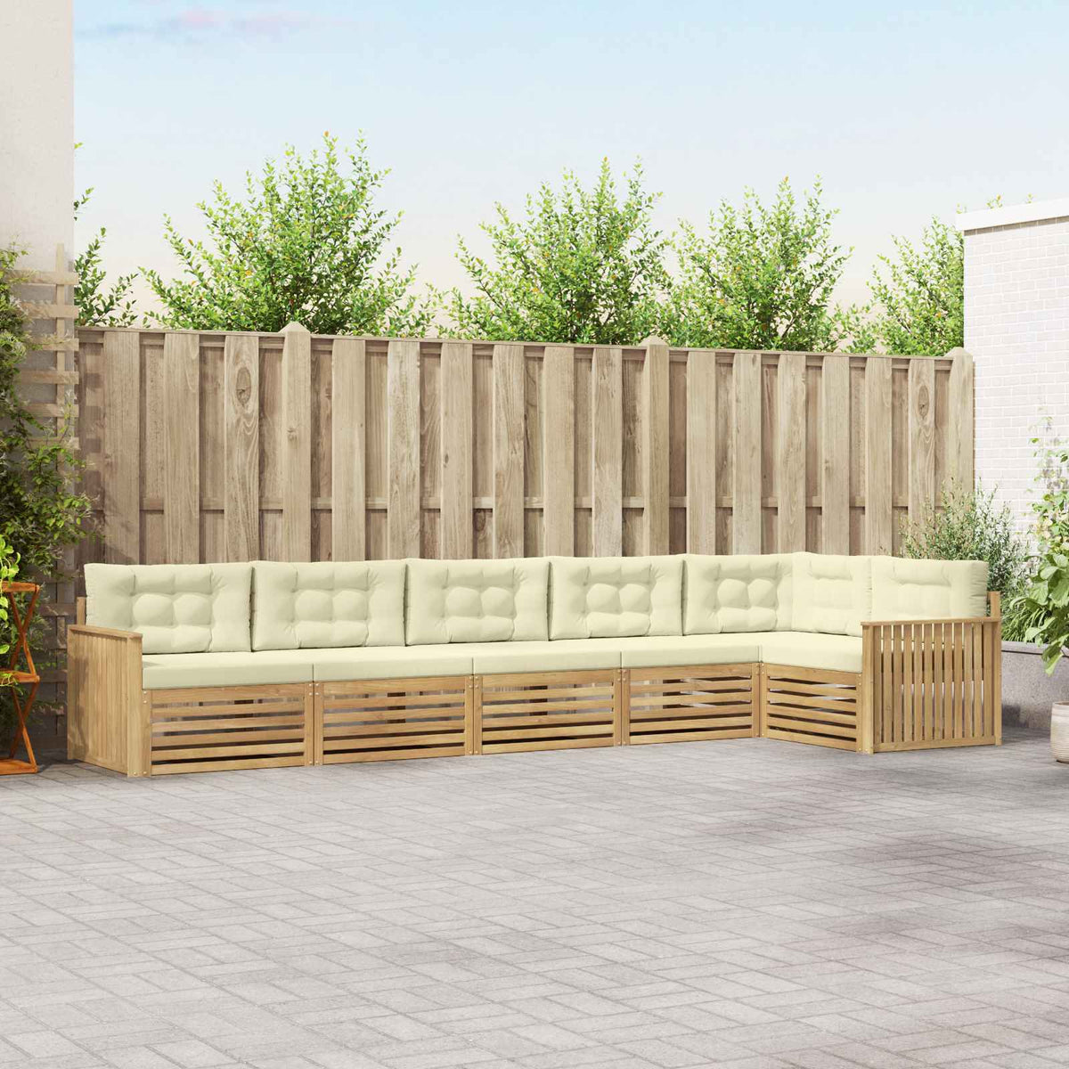 Buiten bankenset 6 pcs Wit en crèmekleurig 406 x 168,5 x 73 cm is nu te koop bij PeponiXL, paradijselijk wonen!