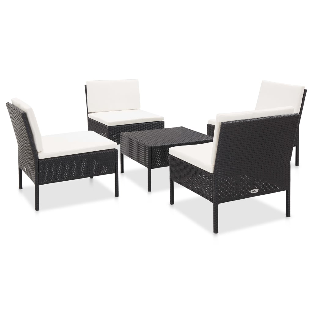 5-delige Loungeset met kussens poly rattan zwart is nu te koop bij PeponiXL, paradijselijk wonen!