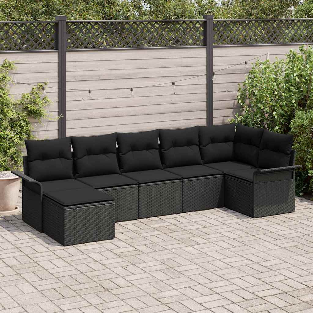 Tuin Sofa Set met opslag 7 pcs Zwart poly rattan is nu te koop bij PeponiXL, paradijselijk wonen!