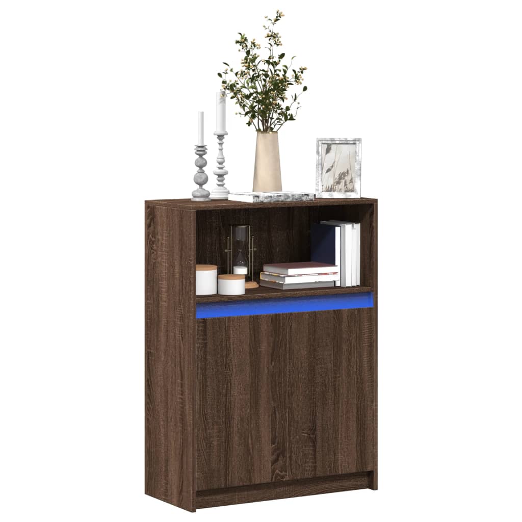 Dressoir met LED 72x34x100 cm bewerkt hout bruin eikenkleur is nu te koop bij PeponiXL, paradijselijk wonen!