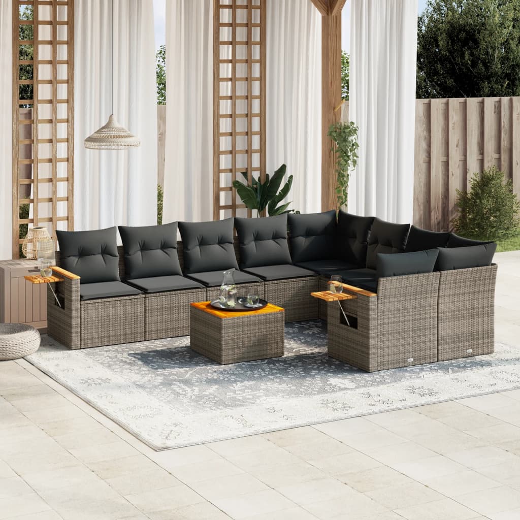 10-delige Loungeset met kussens poly rattan grijs is nu te koop bij PeponiXL, paradijselijk wonen!