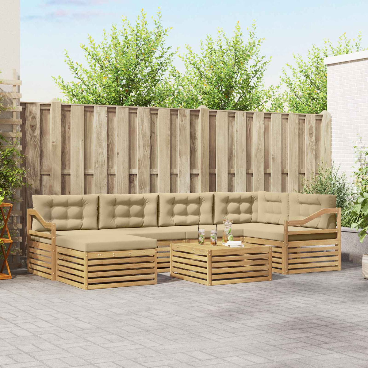 Buiten bankenset met kussen 7 pcs Wit en Beige is nu te koop bij PeponiXL, paradijselijk wonen!