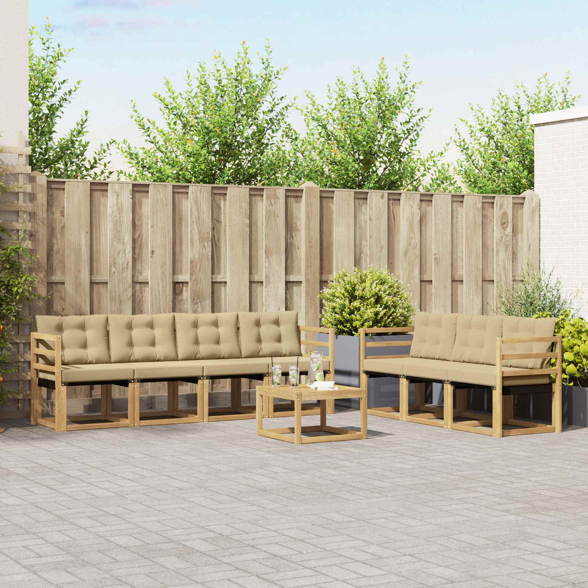 Buiten bankenset met kussen 8 pcs Wit en Beige is nu te koop bij PeponiXL, paradijselijk wonen!