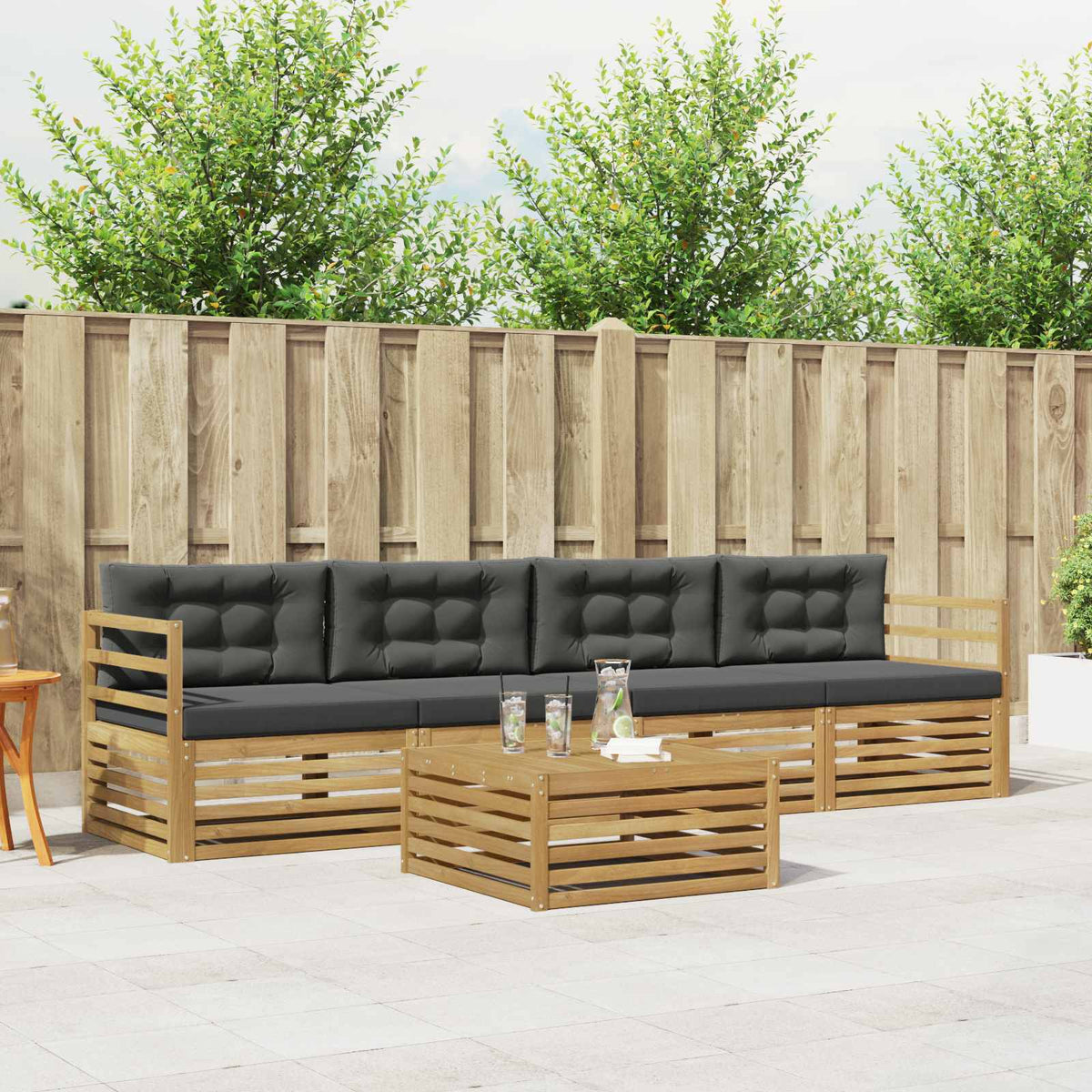 Buiten bankenset met kussen 5 pcs Wit en antracietkleurig is nu te koop bij PeponiXL, paradijselijk wonen!