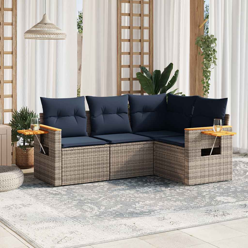 4-delige Loungeset met kussens poly rattan grijs is nu te koop bij PeponiXL, paradijselijk wonen!