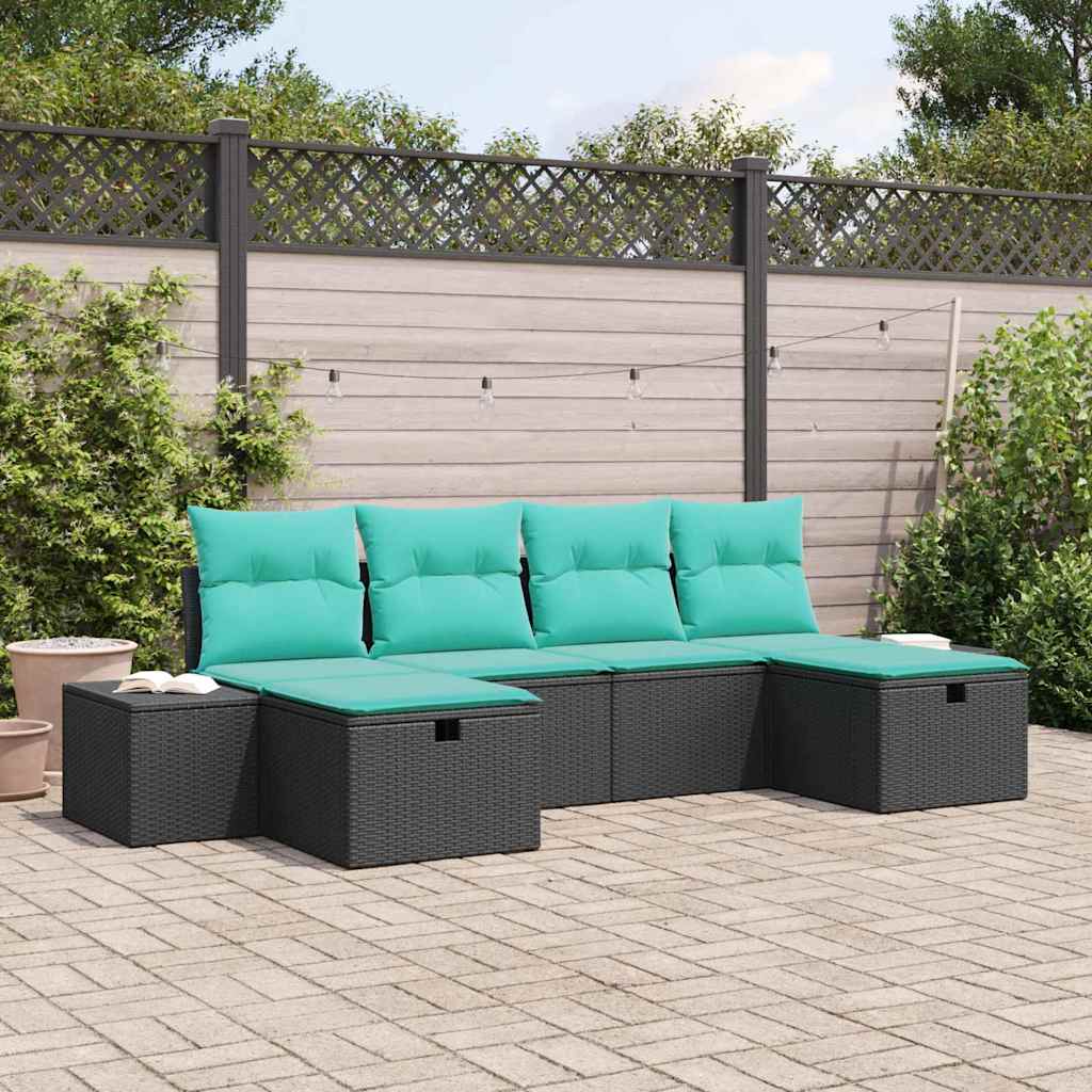 Tuin Sofa Set 6 st Zwart poly rattan is nu te koop bij PeponiXL, paradijselijk wonen!
