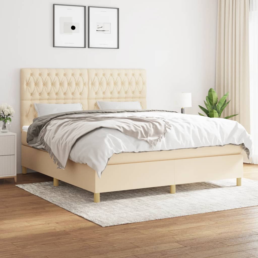 Boxspring met matras stof crèmekleurig 180x200 cm is nu te koop bij PeponiXL, paradijselijk wonen!