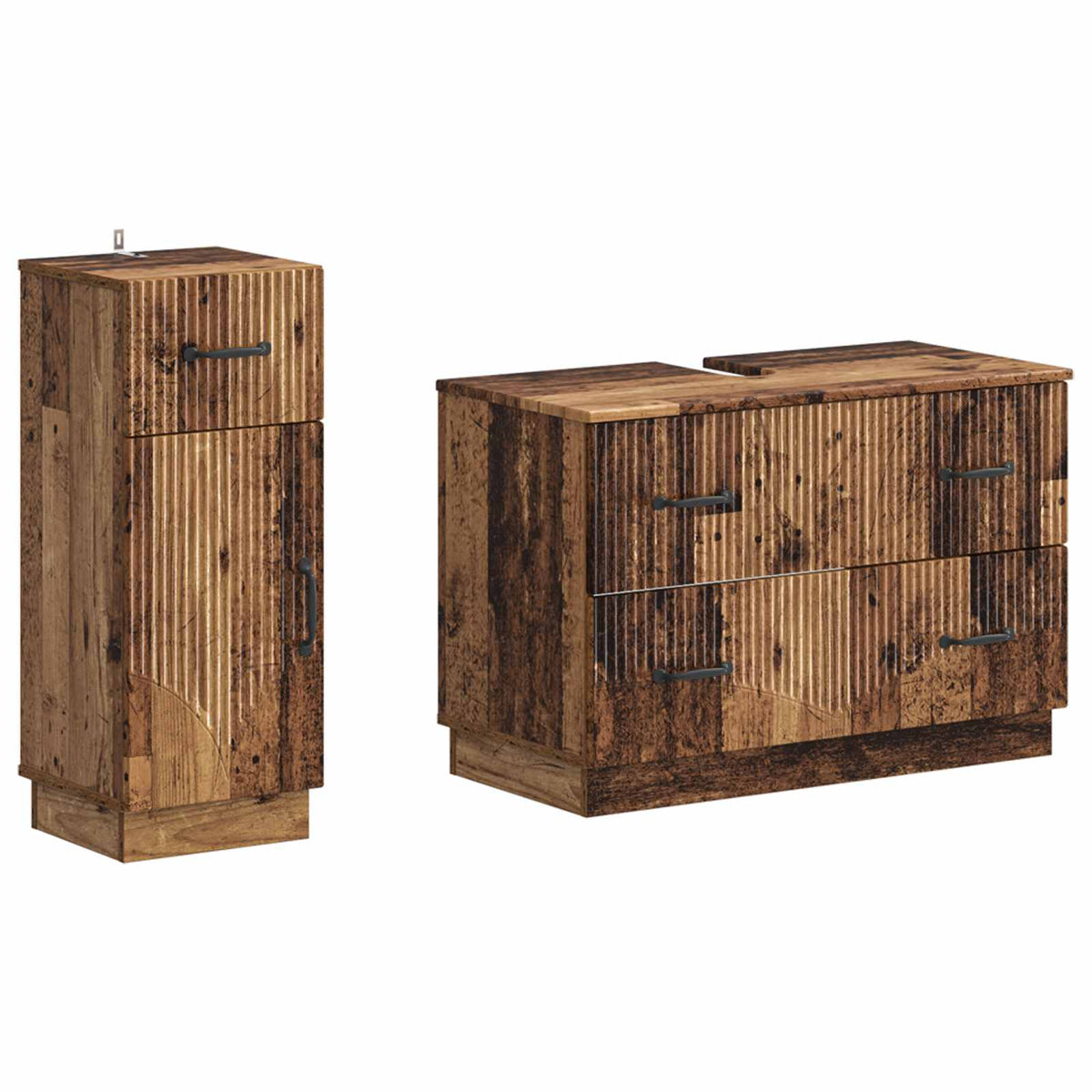 2-delige Badkamerkast Set HOORN Oud hout Bewerkt hout is nu te koop bij PeponiXL, paradijselijk wonen!