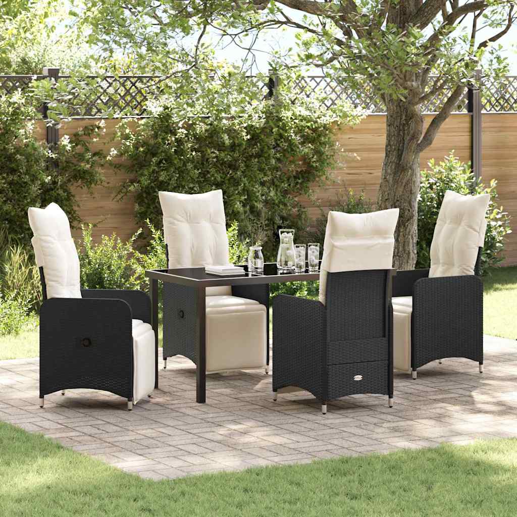Tuin eettafelset met kussen 5 pcs Zwart poly rattan is nu te koop bij PeponiXL, paradijselijk wonen!