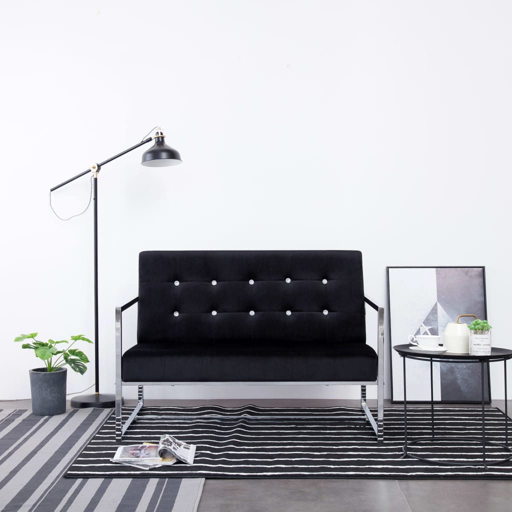 Tweezitsbank met armleuningen chroom en fluweel zwart is nu te koop bij PeponiXL, paradijselijk wonen!