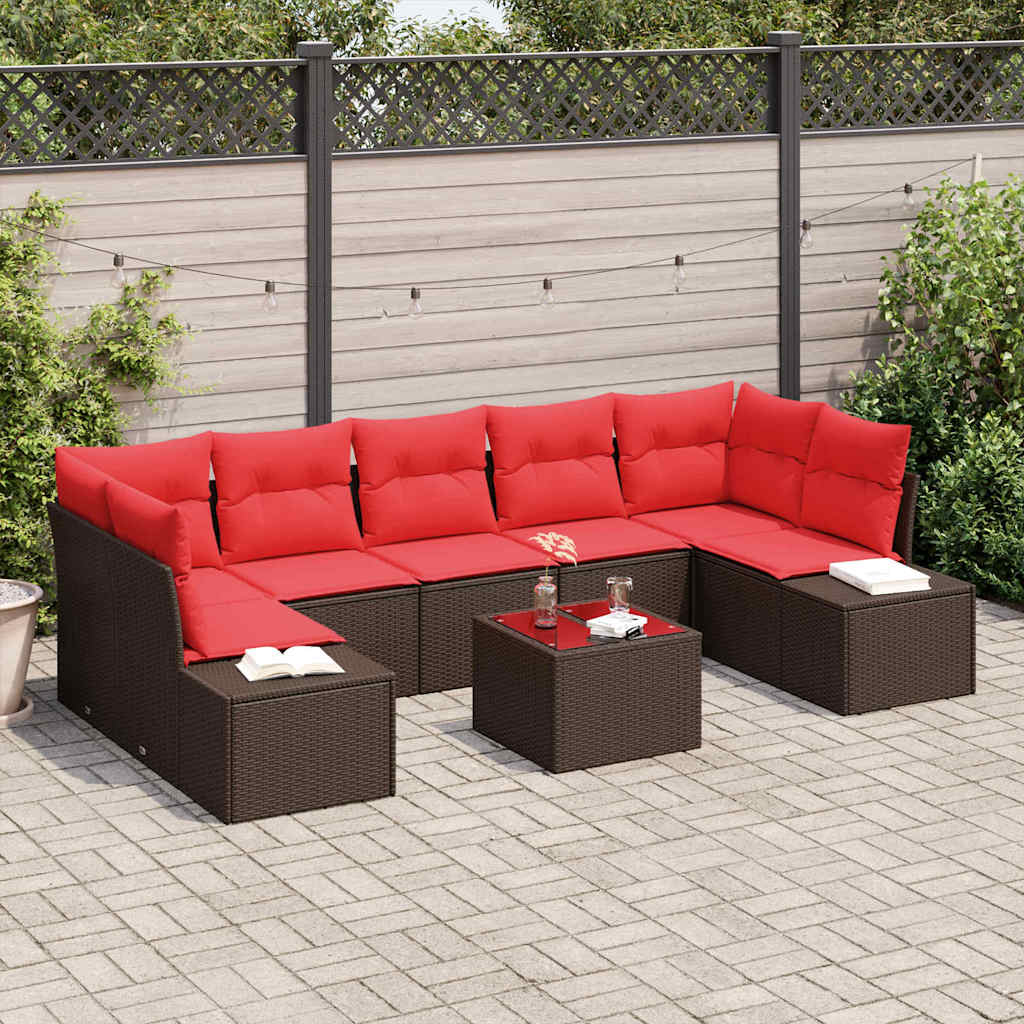 Tuin Sofa Set 8 st Beige en Rood poly rattan is nu te koop bij PeponiXL, paradijselijk wonen!