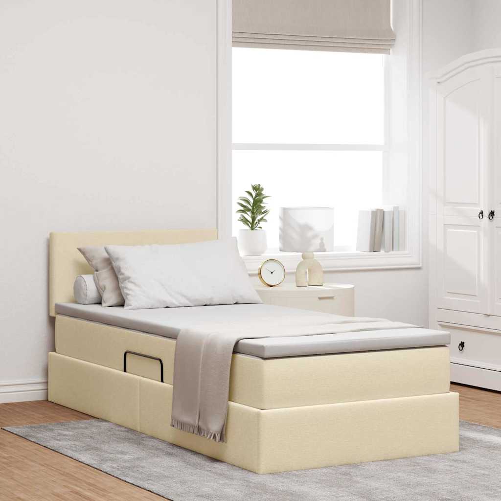 Opbergbed met matras met matras Crème 90 x 200 cm Bewerkt hout is nu te koop bij PeponiXL, paradijselijk wonen!