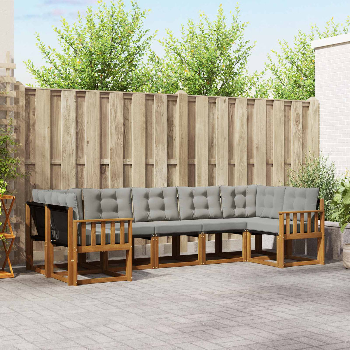 Buiten bankenset met kussen 7 pcs Natuurlijk en Lichtgrijs is nu te koop bij PeponiXL, paradijselijk wonen!