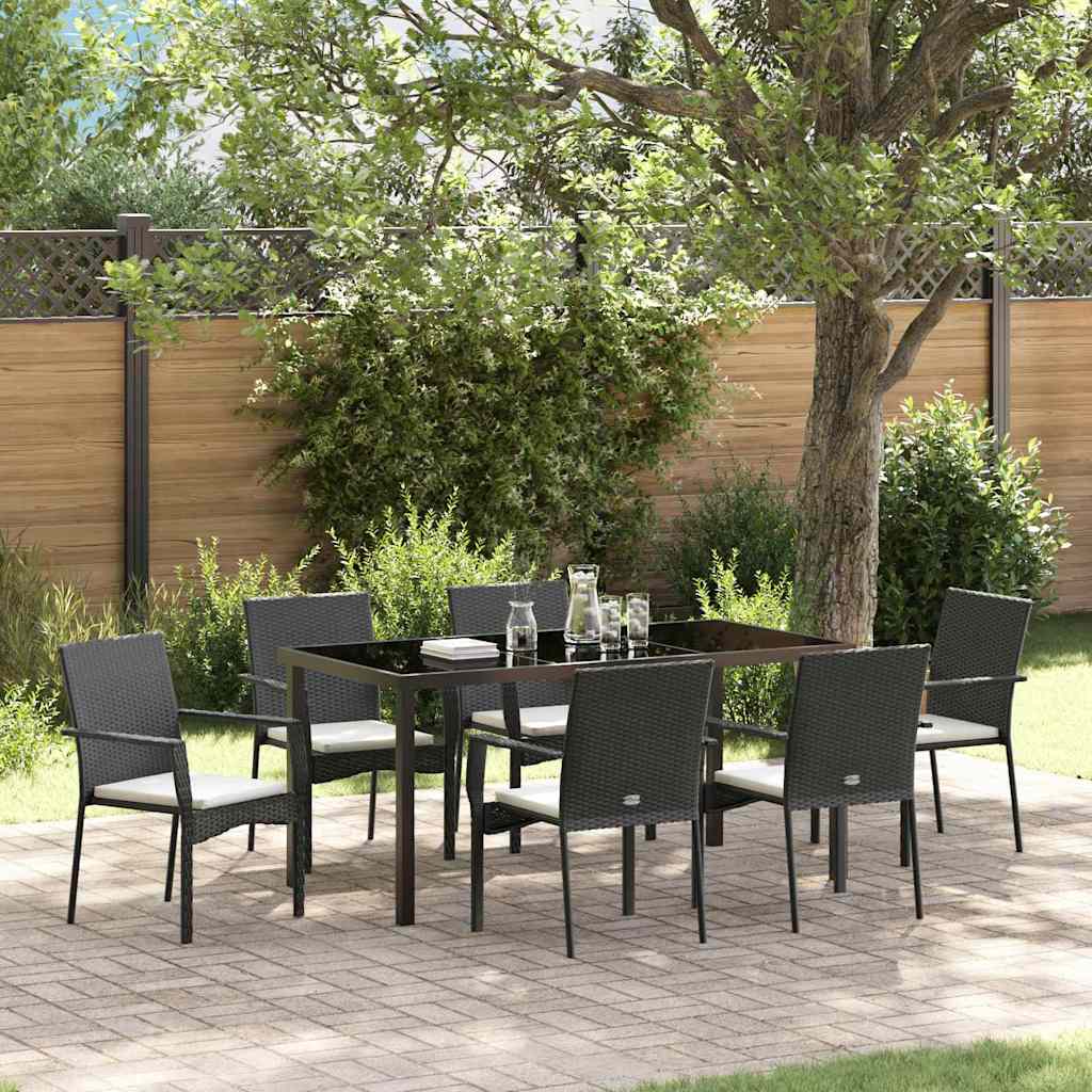 Tuin eettafelset met kussen 7 pcs Zwart poly rattan is nu te koop bij PeponiXL, paradijselijk wonen!