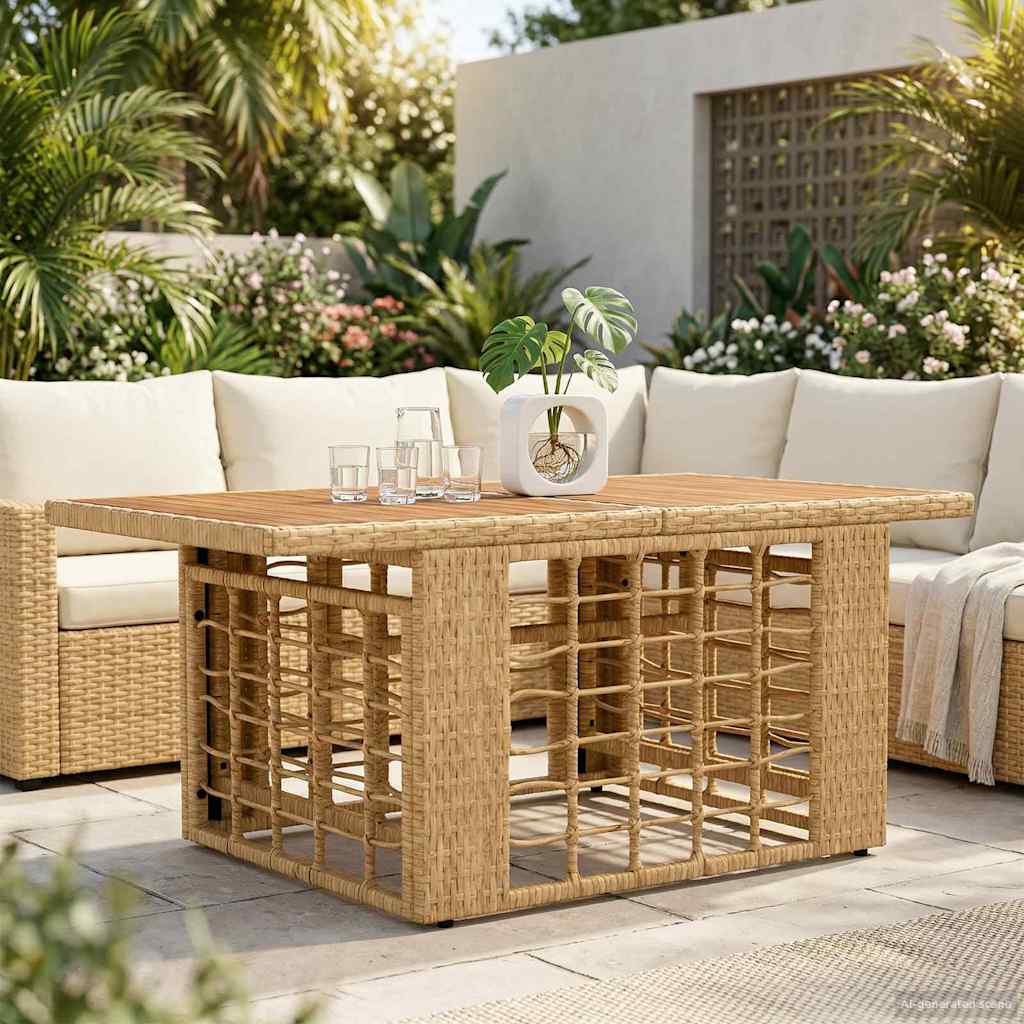 Tuinstafel Naturel 100 x 55 x 37 cm PE Rattan en Glas is nu te koop bij PeponiXL, paradijselijk wonen!