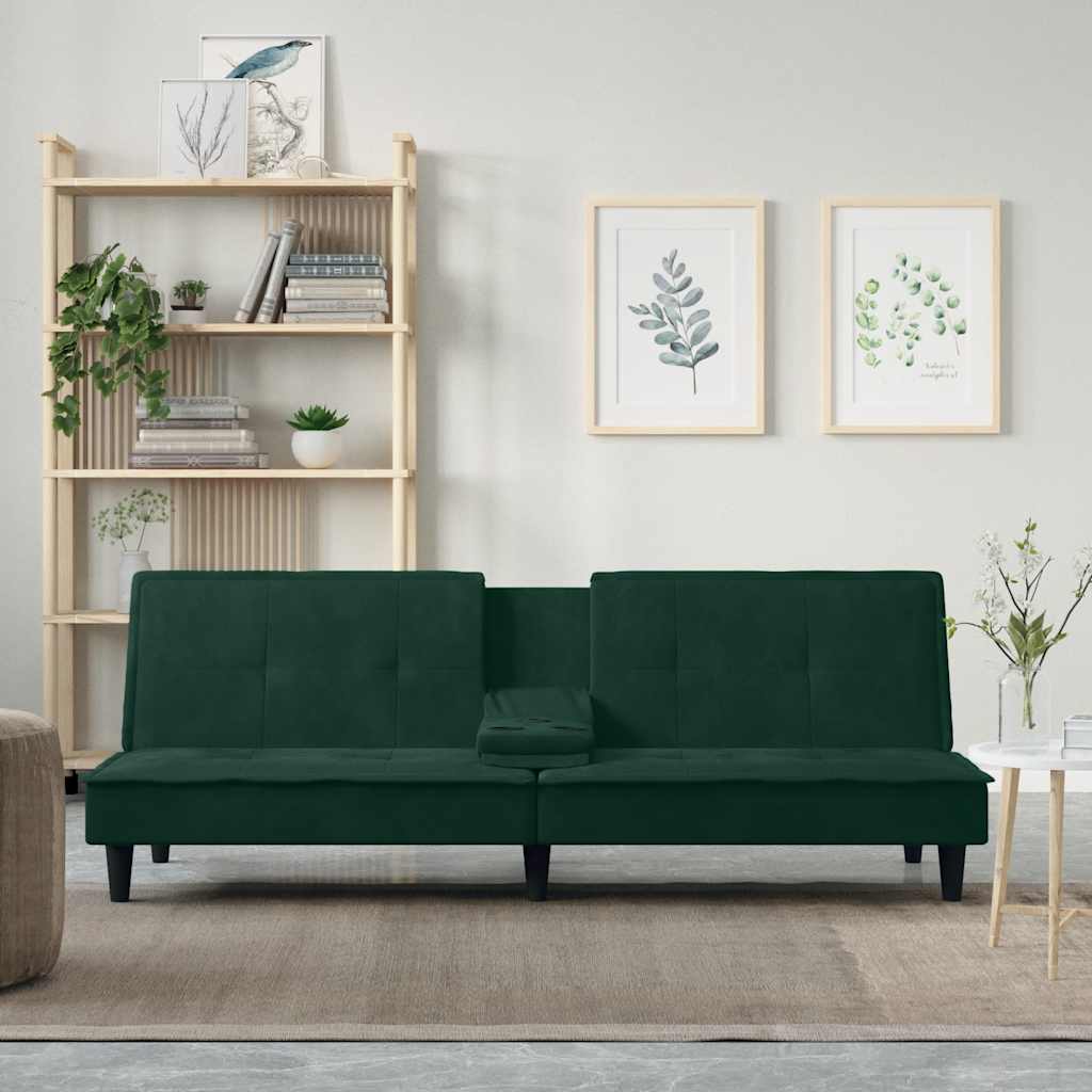 Slaapbank met bekerhouders fluweel donkergroen is nu te koop bij PeponiXL, paradijselijk wonen!