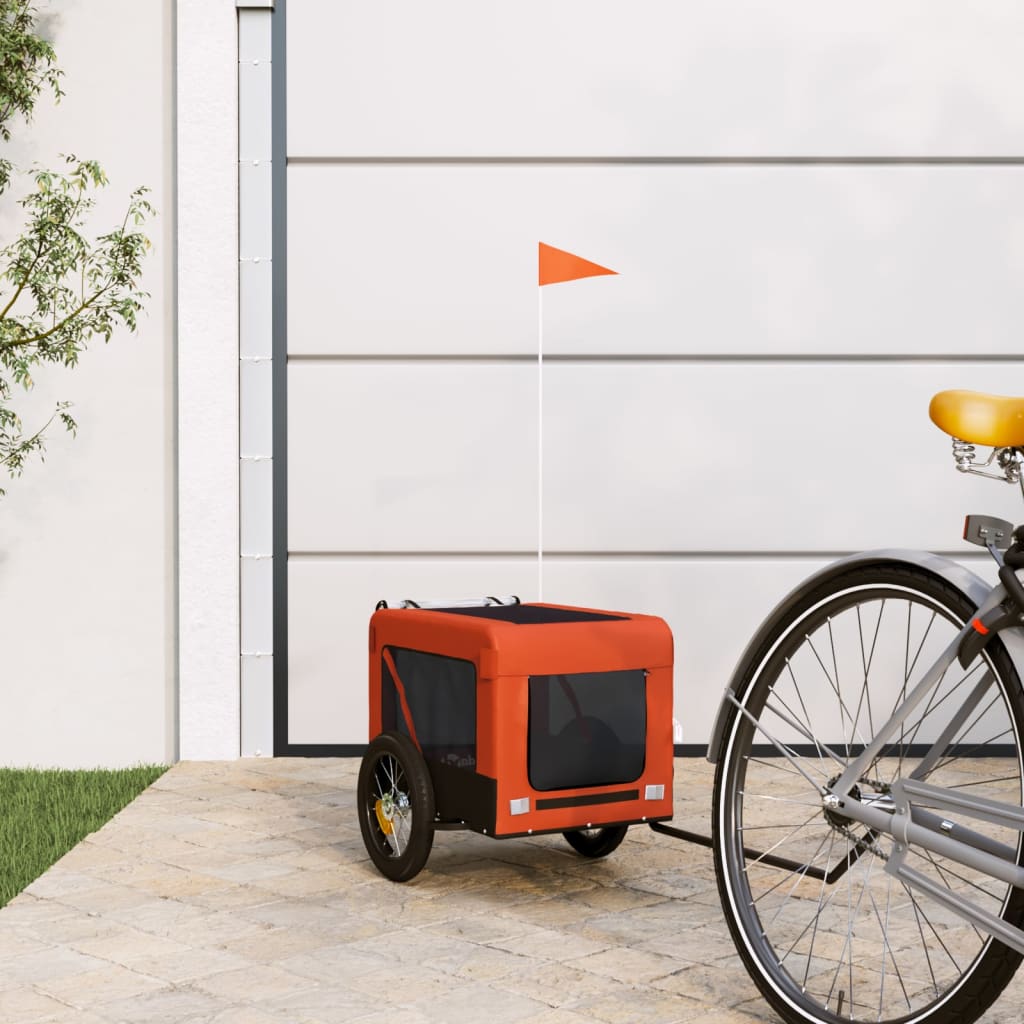 Hondenfietstrailer oxford stof en ijzer oranje en zwart is nu te koop bij PeponiXL, paradijselijk wonen!