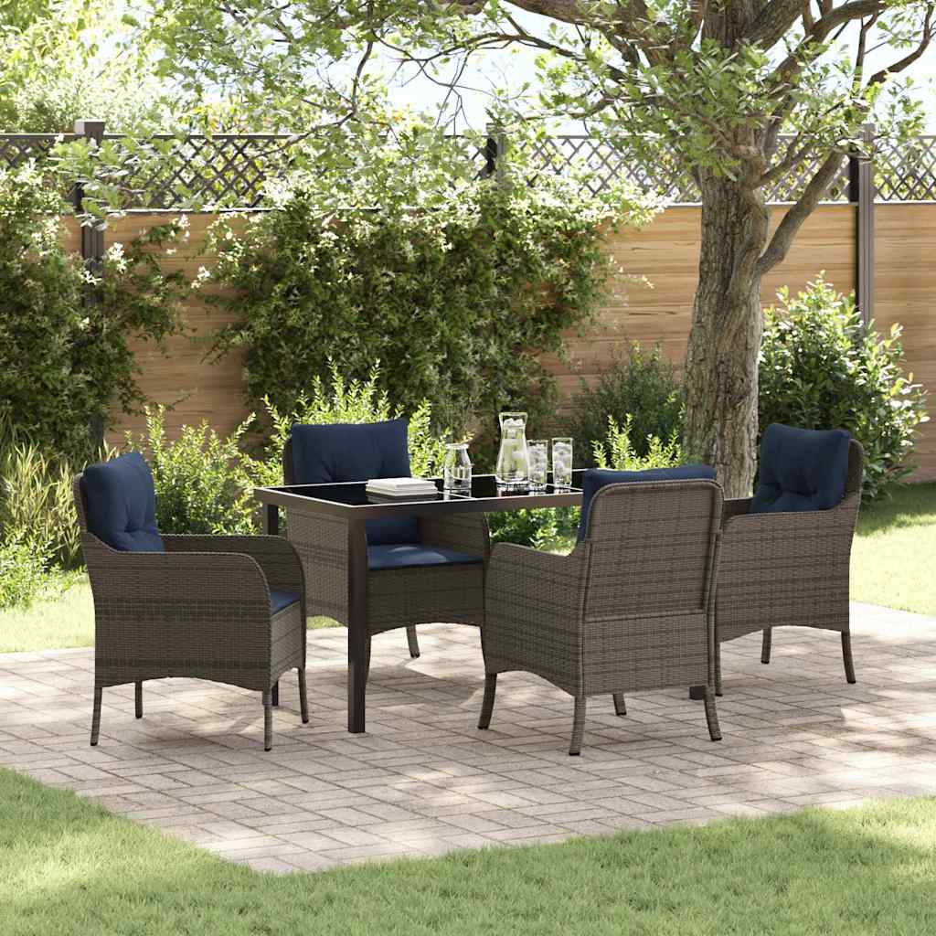 Tuin eettafelset met kussen 5 pcs Grijs poly rattan is nu te koop bij PeponiXL, paradijselijk wonen!