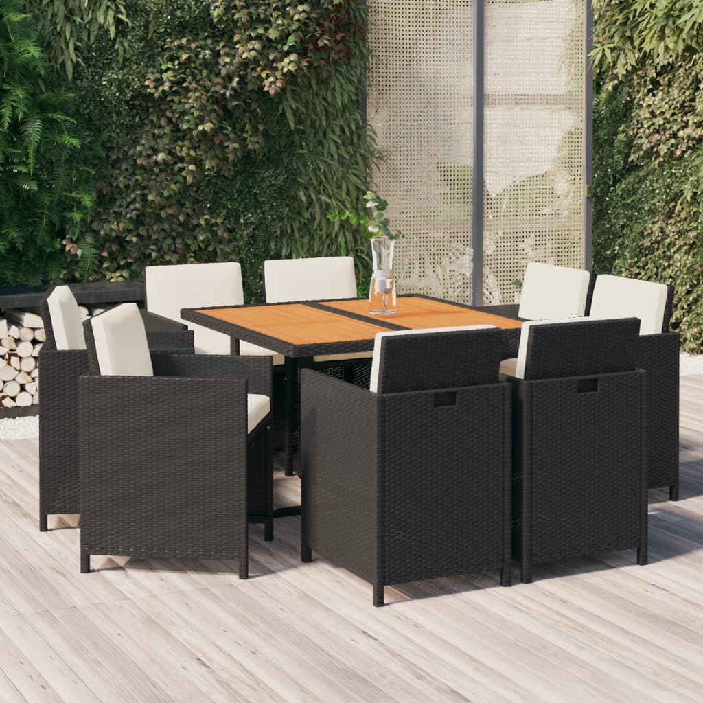 9-delige Tuinset met kussens poly rattan zwart is nu te koop bij PeponiXL, paradijselijk wonen!